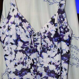 Floral Tankini Top, Purple on White, Size 3XL